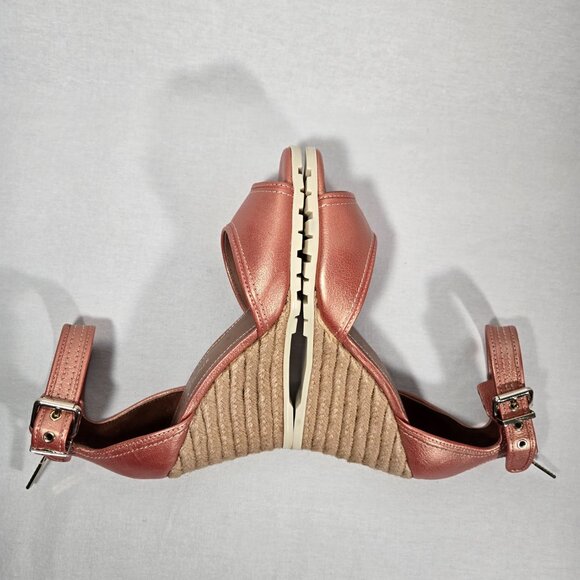 DONALD J PLINER Brook Metallic Coral Leather Ankle Espadrille Wedge Sandal 8.5 M - Picture 7 of 17